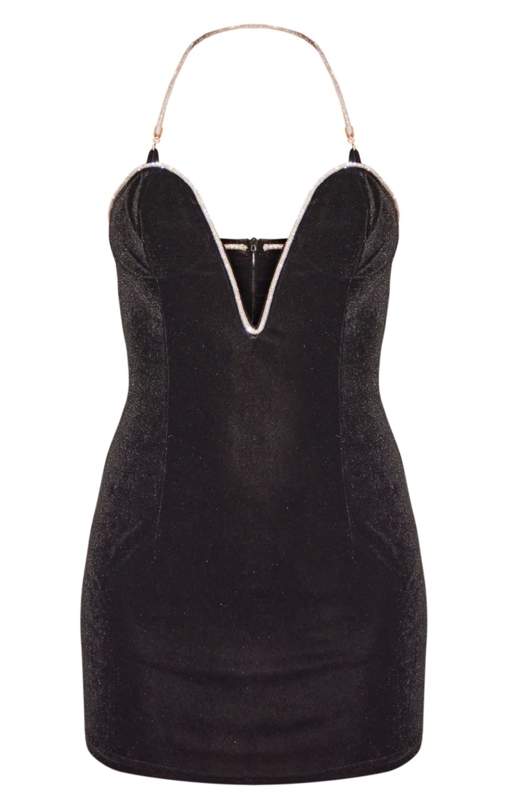 vestido corto ajustado con escote brillante velvet